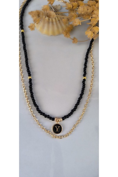 MYSTERY TAKI AKSESUAR قلادة بحرف مختار مع سلسلة سوداء