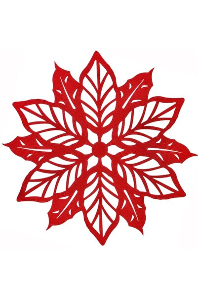 SHOPIENS Christmas Plate Mat, Flower, Round, Red, 35 cm, 100% Polyester