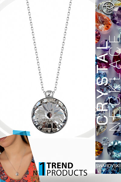 Twem Silver قلادة من الزركونيا والكريستال من سواروفسكي مقاس 14 ملم |   مقاس ر...