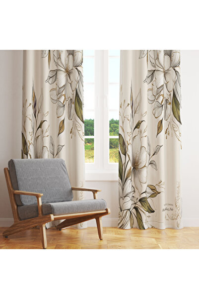 LadiesHome Cortina de fundal cu o singură aripă, bej deschis, auriu, cu flori...