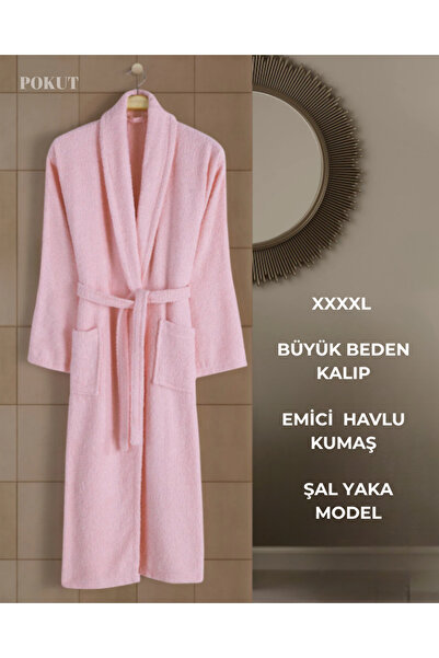 POKUT %100 Pamuk Şal Yaka Battal Beden Unisex Bornoz | Yumuşak, Emici ve Konf...