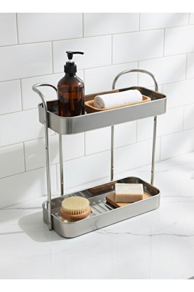 Noor High-quality bathroom shelf, two-tier, rectangular shape, stainless steel, 37*40