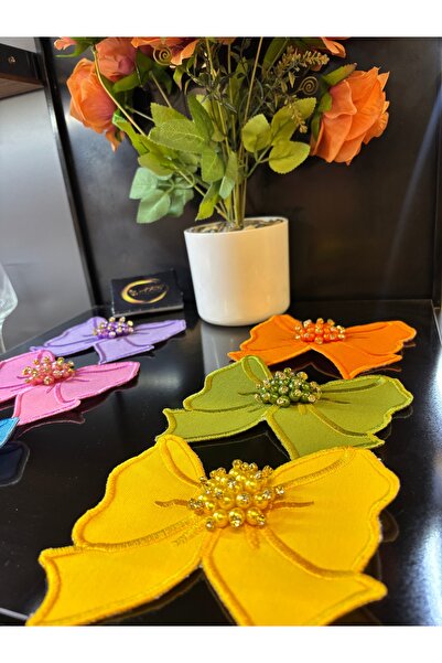 ARS HOME DEKOR Special Design Colorful Stone Bow Detailed 6-Piece Cocktail Napkin Set, Colorful Coffee Side Serving Napkin