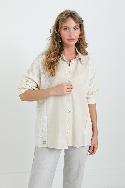 Soul Women's Linen Long Sleeve Shirt -24S-31885Gml - Dark Beige