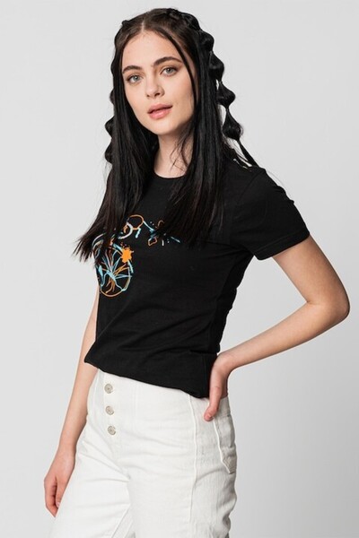 Pegas Tricou din jerseu cu decolteu rotund și imprimeu contrastant al logo-ului