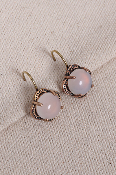 Süspüs Accessories White Agate Stone Flower Model Authentic Earrings