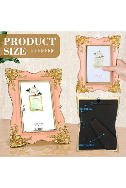 Generic Vintage Ornate Resin Picture Frame with Easel & Hook (4x6 inch) - Pink