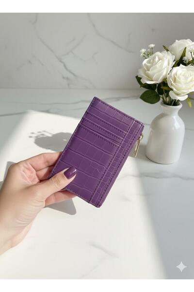 mlio Purple Crocodile Pattern Zippered Wallet Card Holder