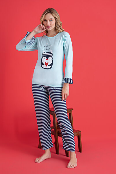 rindahomewear KADIN VİSKON UZUN KOL PİJAMA TAKIMI