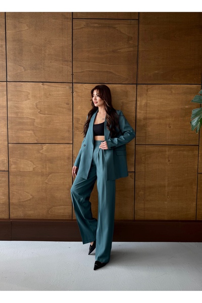 HOEK Kadın Petrol Yeşil Oversize Blazer Ceket Pantolon Takım Elbise