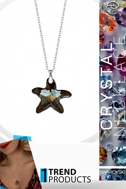 Twem Silver قلادة نجم البحر الأخضر مرصعة بحجر الزركونيا والكريستال من سواروفس...
