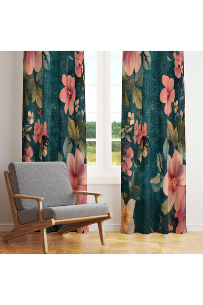 LadiesHome ستارة خلفية ذات جناح واحد بنمط زهور عتيقة باللون الأزرق الداكن وال...