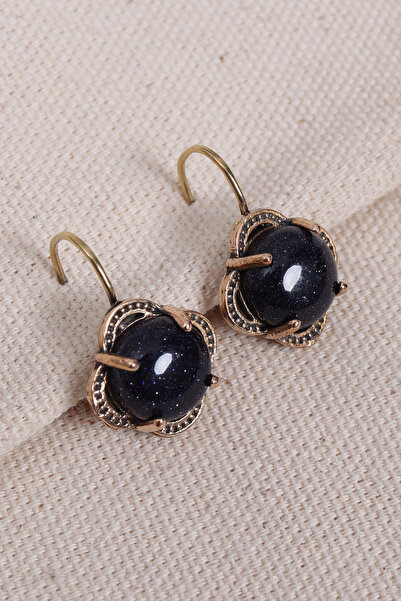 Süspüs Accessories Navy Blue Star Stone Flower Model Authentic Earrings
