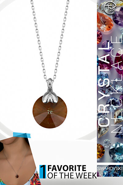 Twem Silver قلادة بنية اللون مرصعة بأحجار الزركونيا والكريستال من سواروفسكي |...