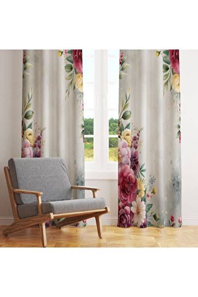 LadiesHome Vintage Floral Patterned Single Wing Background Curtain 140X260 cm