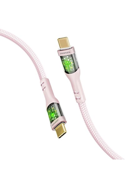 Promate TransLine-CC200 USB-C Cable, 60W PD, 480Mbps, 2m Nylon Braided (Pink)