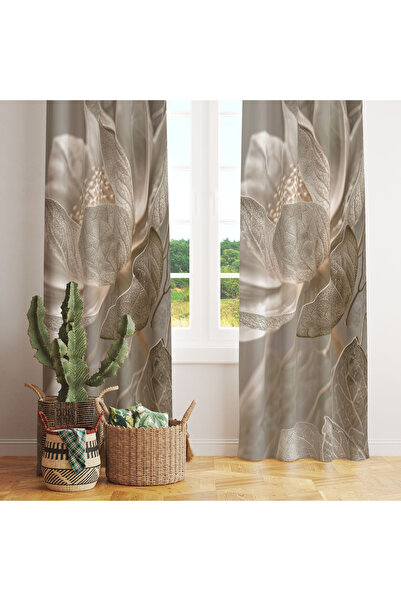 LadiesHome Ανοιχτό μπεζ χρυσό λαμπερό καλλιτεχνικό λουλούδι 140x260 Κουρτίνα με μονό φύλλο