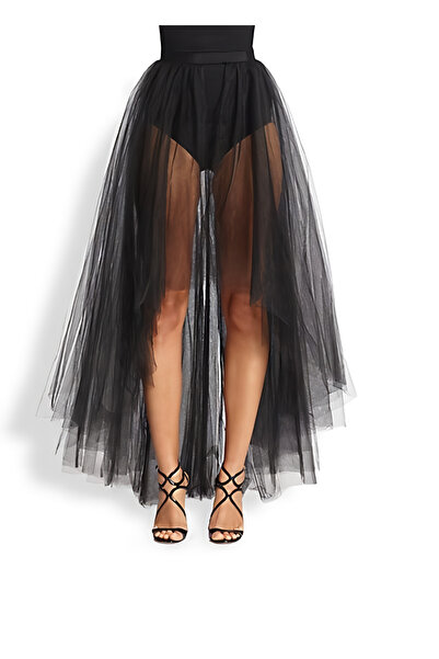 MadyaButik Black Swan Party Asymmetrical Unlined Tulle Skirt, Party Hollewen Asymmetrical Tulle Skirt