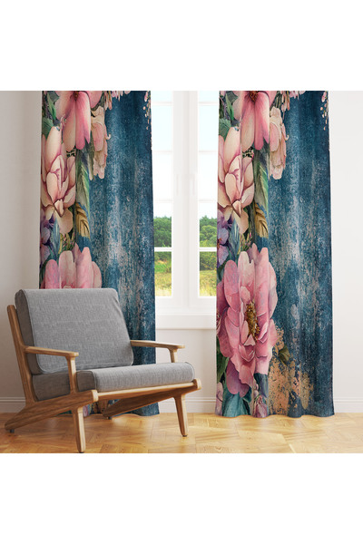 LadiesHome ستارة خلفية ذات جناح واحد مقاس 140 × 260 مع باقة زهور باللون الأزرق الداكن والوردي