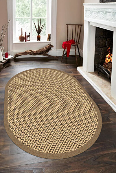 EVİMSEN Dijital Baskılı Yıkanabilir ve Kaymaz Tabanlı Halat Desenli Jüt Oval ...