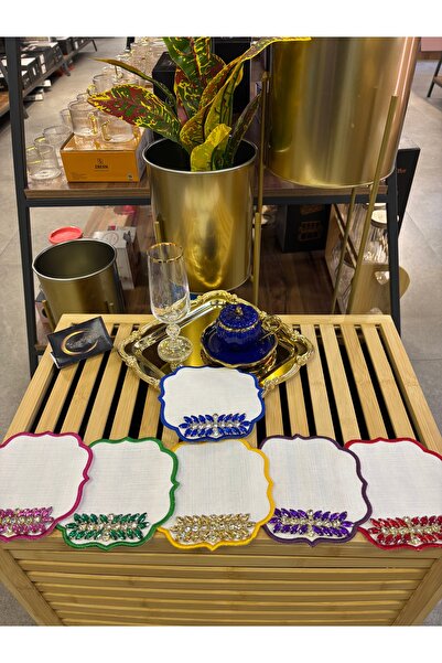 ARS HOME DEKOR Special Design Colorful Stone 6-Piece Cocktail Napkin, Colorfu...