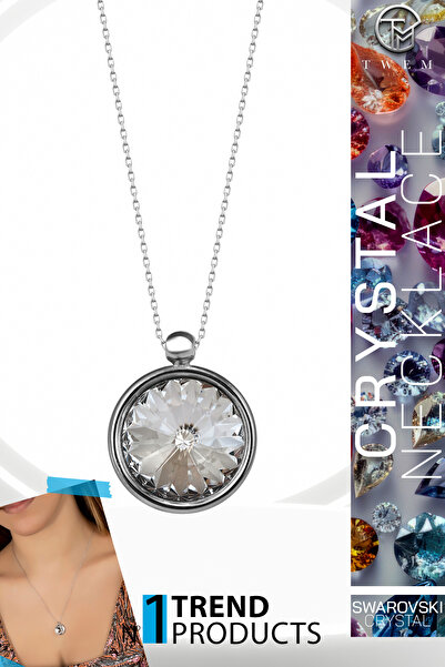 Twem Silver قلادة مرصعة بحجر الزركونيا الكريستالي من سواروفسكي باللون الأبيض ...