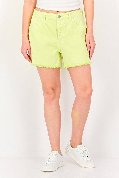 PROMOD شورت جينز نسائي مغسول، أخضر ليموني