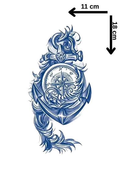 Barly 30 Gün / 1 Ay Kalıcı Pusula Figürlü 12 Saat Sonra Kararan Geçici Dövme Tattoo