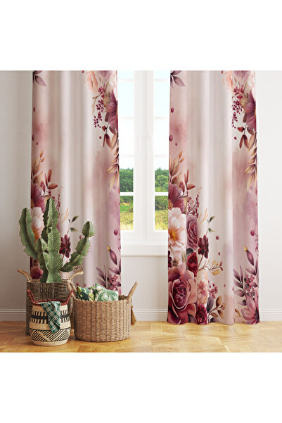 LadiesHome Light Pink Burgundy Watercolor Floral 140X260 Single Wing Background Curtain