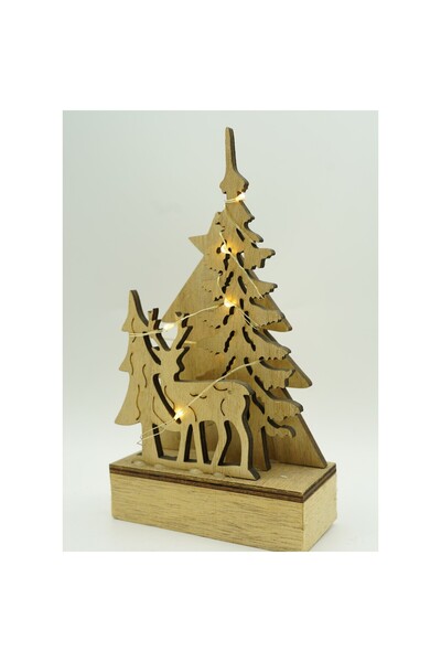 Bibilel Lighted winter landscape decoration, brown wooden, 11x5x19 cm