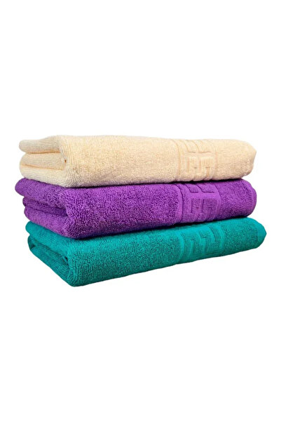 rotop Set of 3 Towels 70x130 cm Cotton 500 g/m² Greek Border Green/Purple/Ivory
