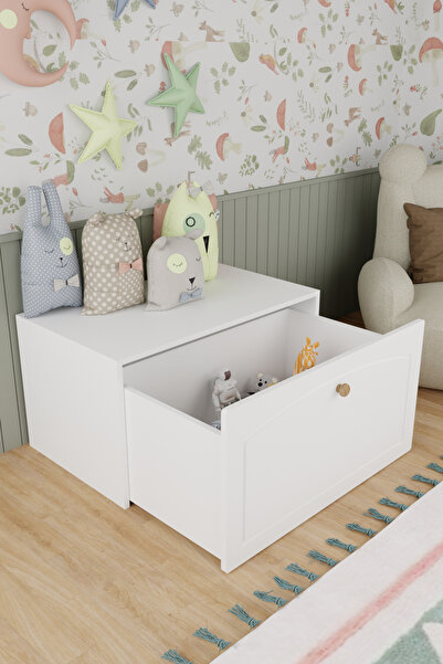 midoser Boxi Saklama Kutusu,Çok Amaçlı Sandık/Masa Beyaz Membran 90x48x52 cm