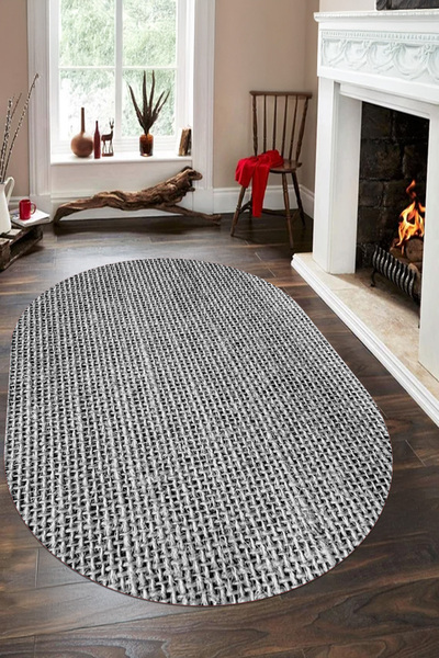 EVİMSEN Dijital Baskılı Yıkanabilir ve Kaymaz Tabanlı Hasır Desenli Jüt Oval ...