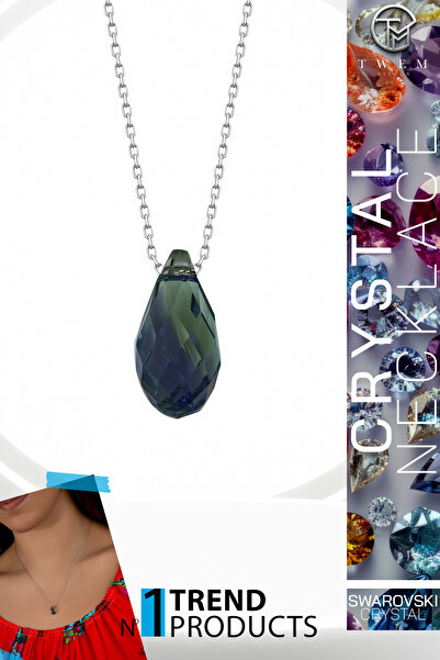 Twem Silver قلادة زركونيا سواروسكي كريستال تايل بلو دروب |   الأزرق العميق والمهدئ