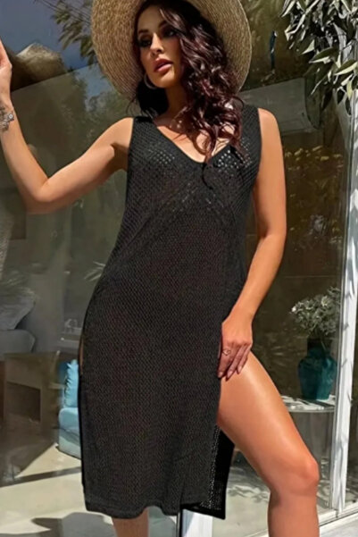 ESSFASIHON Rochie de plajă cu decolteu în V adânc și bretele groase