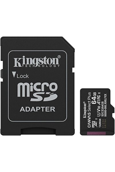 Kingston MicroSDXC Memory Card, 64GB, Select Plus, Class 10 UHS-I, with adapter