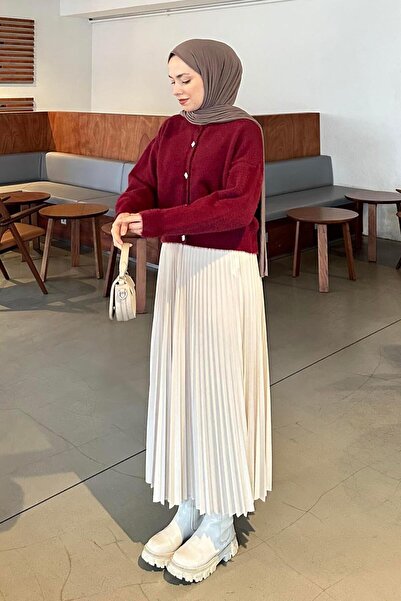 lamelif Sakallı Basic Hırka Bordo