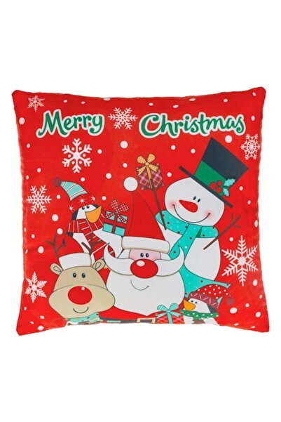 SHOPIENS Children's Decorative Pillow - Santa Claus, Snowman & Friends, No Zipper, Multicolor, 30x30 cm