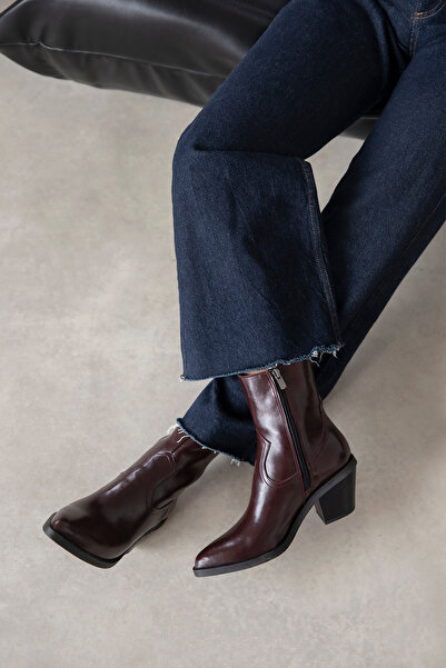 wolk shoes ose Kadın Kırışık Deri Topuklu Bot