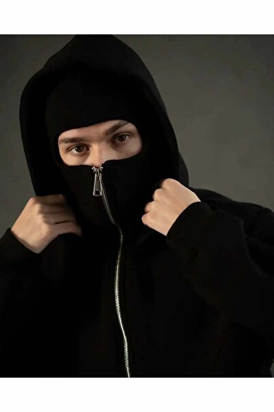 Kayicool Neon Face Printed Ninja with a Mask Unisex Sweatshirt Cardigan 3 Yarn Thick Fleece (100% Cotton)