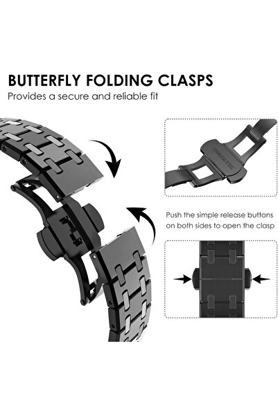 Generic Stainless Steel Band Compatible with Apple Watch (Black, Multiple Sizes)