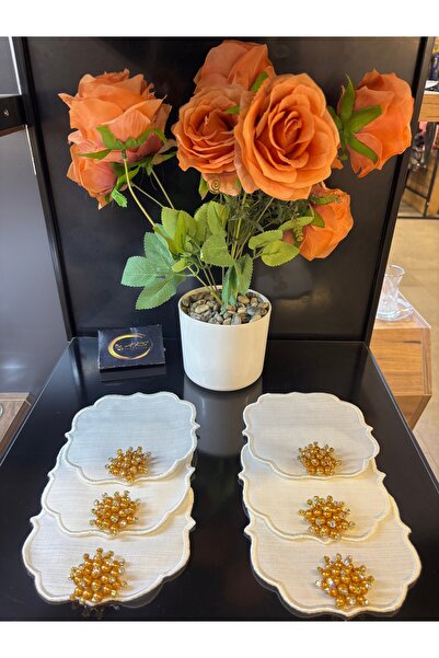 ARS HOME DEKOR Special Design Gold Brooch Cocktail Napkins with Stones, Set of 6, Coffee Side Gold Presentation Napkins