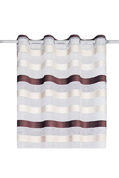 SHOPIENS Chenille Curtain, Striped Design, Beige/Brown, 140x250cm, Rings Included