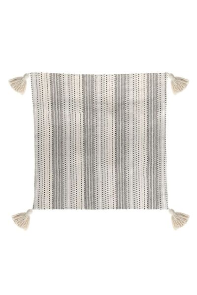 SHOPIENS Față de pernă decorativă, model cu dungi și ciucuri, bumbac, gri ecr...