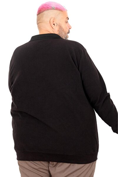 cusseli Large Size Men's Sweat Polo Neck Waffle Thessaloniki Black 25822