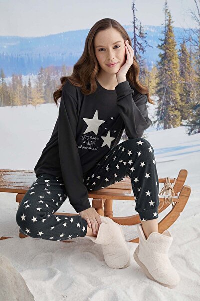 Aydoğan Γυναικείο Σετ Πιτζάμες Θερμικό Μακρυμάνικο 30073 Μαύρο