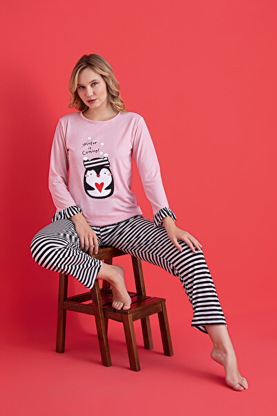 rindahomewear SET DE PIJAMALE PENGUEN CU MANE LUNGĂ DE VISCOZĂ PENTRU FEMEI
