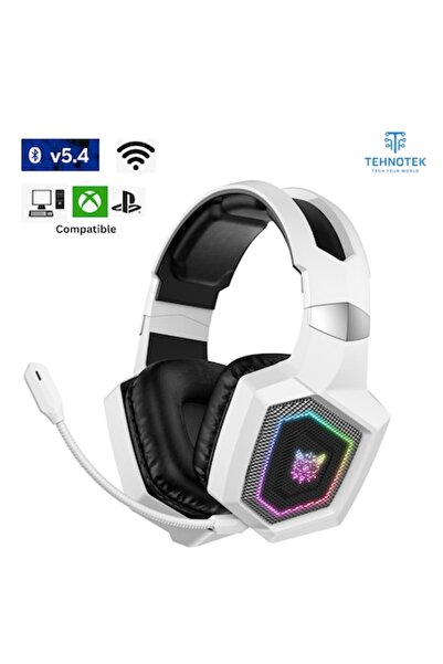 TehnoTek Wireless Gaming Headphones, Bluetooth 5.3, Sound Isolation, White