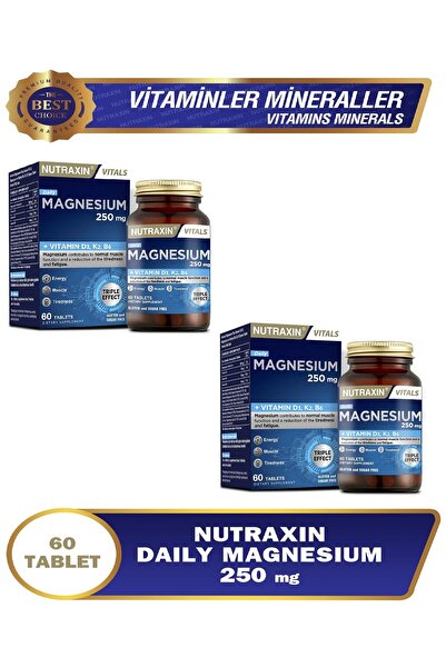 Nutraxin Magnezyum Daily Energy 250 Mg 60 Tablet - Magnesium, D3, K2, B6 - 2 Kutu