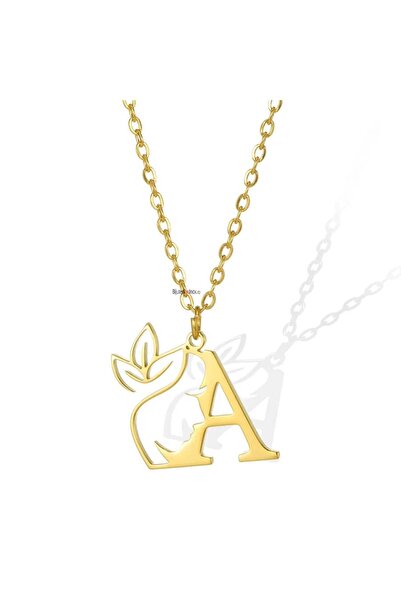 KEVSA Jewelry Colier din oțel inoxidabil cu semnătură aurie – Litera A – LPD1276